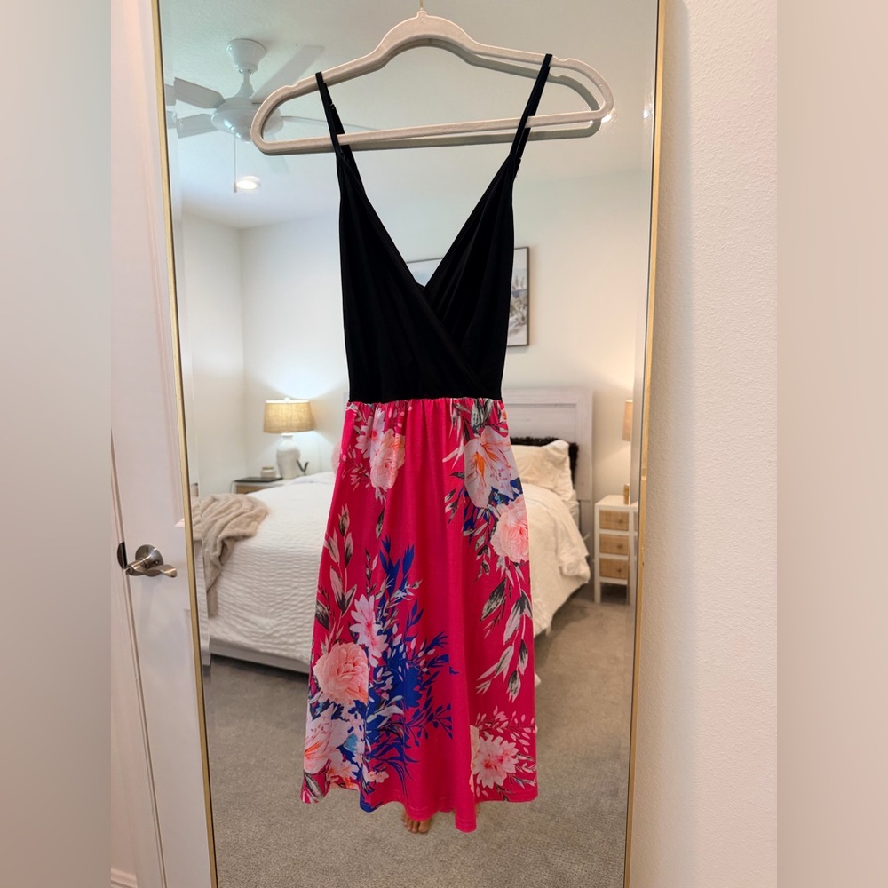 Pink floral maxi dress with black top